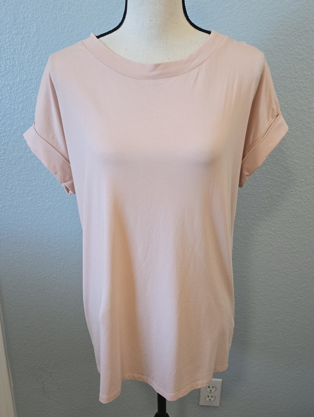 All Saints Crewneck Tee Shirt Rolled Cuff Cotton Modal Blend Pink Sz Large